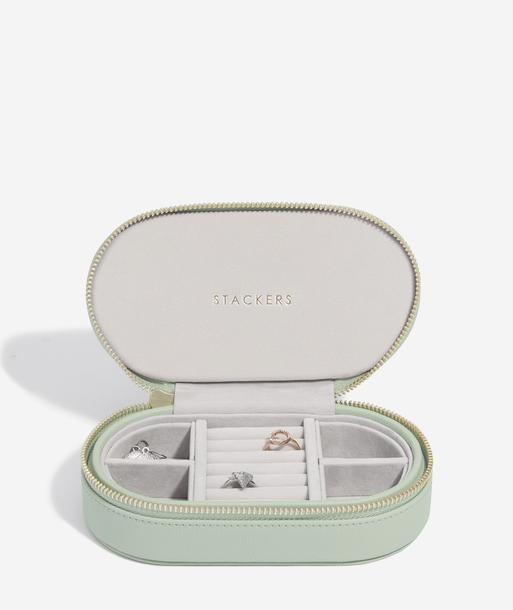 Sage Green Oval Zipped Travel Jewellery Box