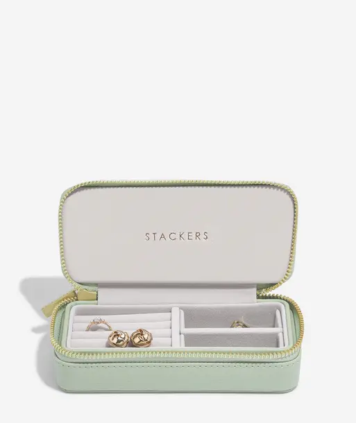 Sage Green Medium Zipped Travel Jewellery Box