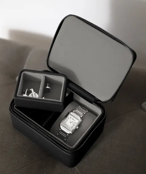 Pebble Black Watch & Cufflink Box