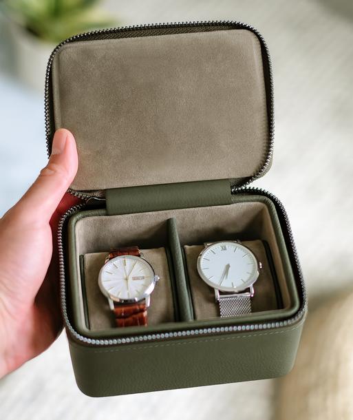 Olive Green Large Zipped Travel Watch Box
