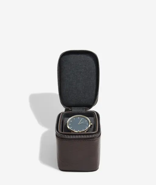 Brown Small Zipped Travel Watch Box