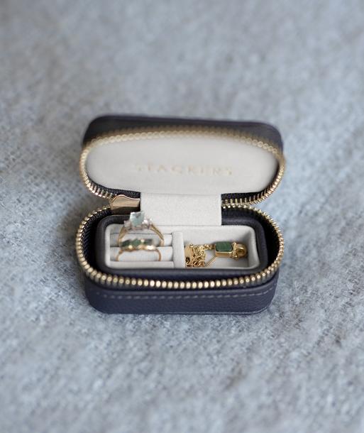 Navy Blue Petite Zipped Travel Jewellery Box
