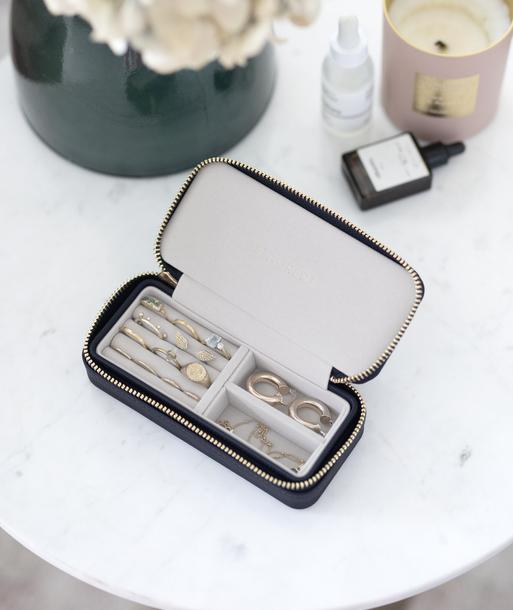 Navy Blue Medium Zipped Travel Jewellery Box