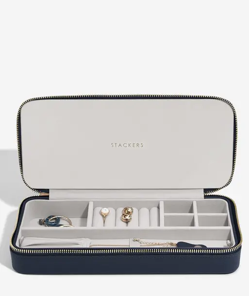 Navy Blue Sleek Necklace Zipped Travel Jewellery Box
