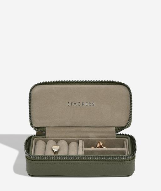 Olive Green Medium Zipped Travel Jewellery Box - Men's