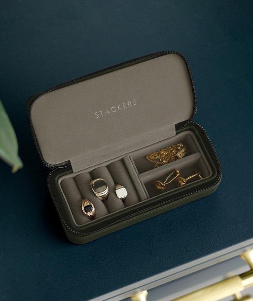 Olive Green Medium Zipped Travel Jewellery Box - Men's