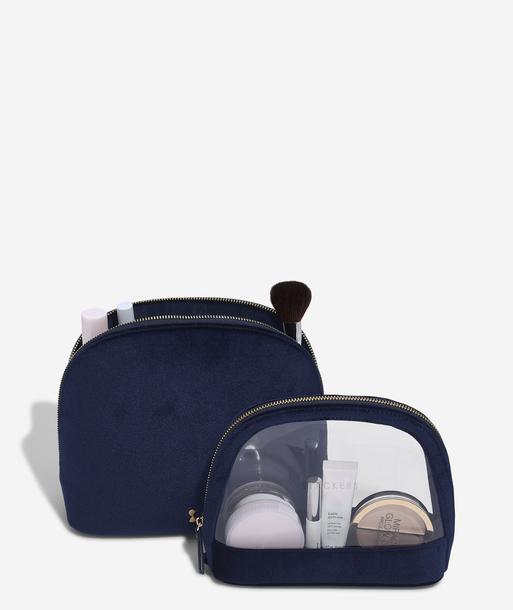Limited Edition Navy Velvet Nested Cosmetic Bag Set of 2