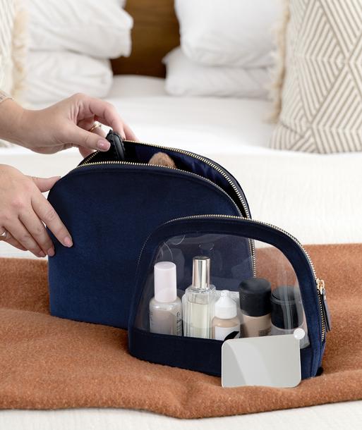 Limited Edition Navy Velvet Nested Cosmetic Bag Set of 2