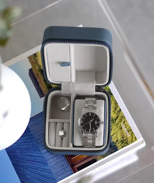 Blue Canvas Watch & Jewellery Box