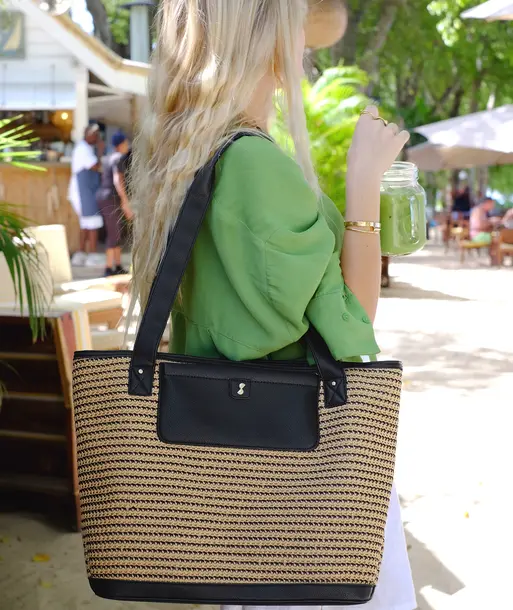 Black Raffia Tote Bag