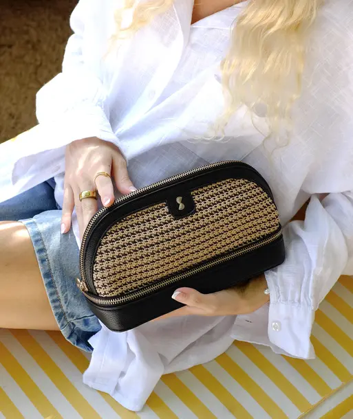 Black Raffia Cosmetic Bag