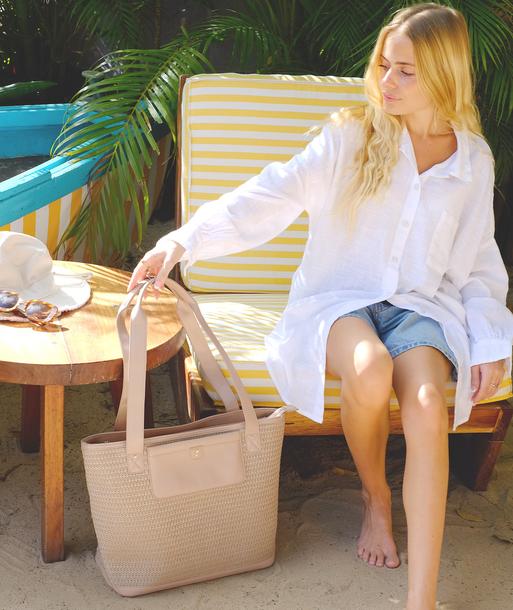 Blush Raffia Tote Bag