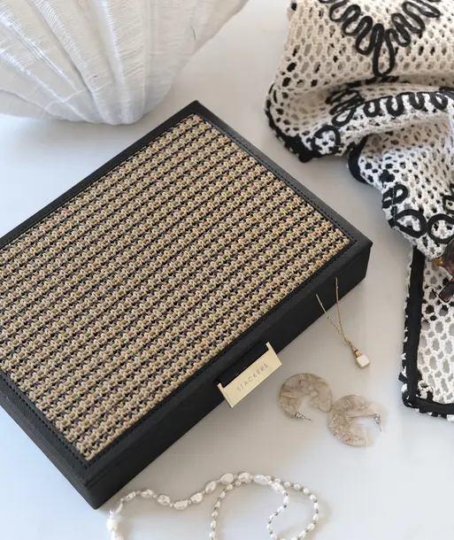 Black Raffia Classic Jewellery Box Lid