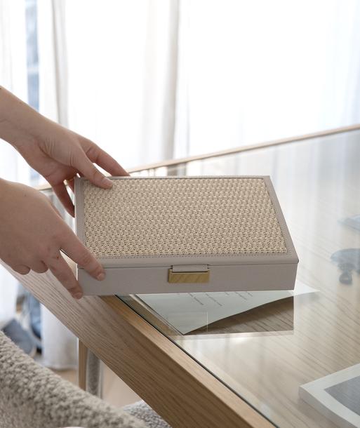 Taupe Raffia Classic Jewellery Box Lid