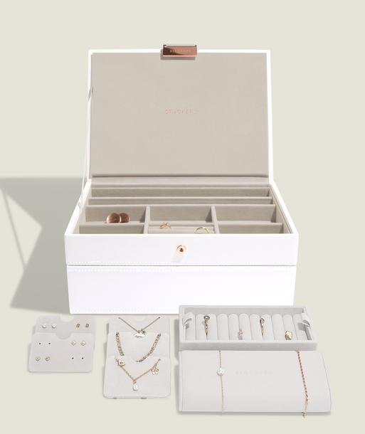 White & Rose Gold Classic Jewellery Box Set of 2 With Accessories