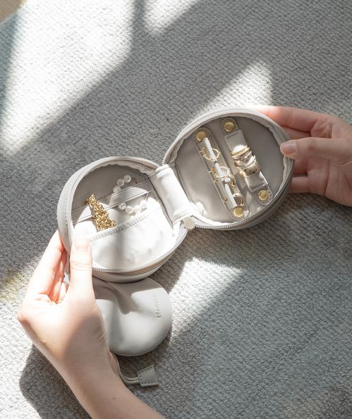 Limestone Round Travel Jewellery Box