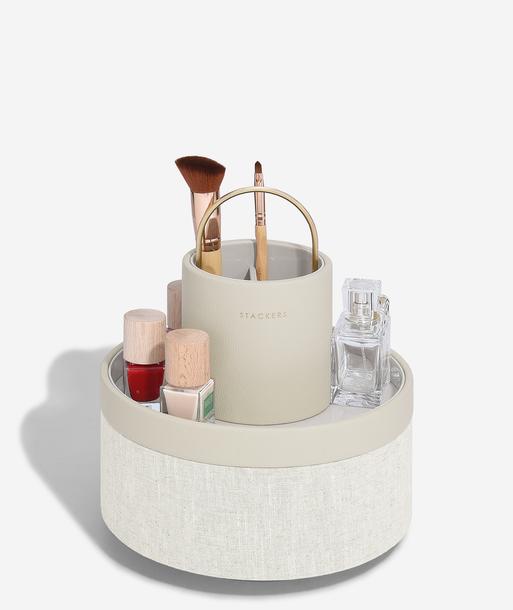 Oatmeal & Linen Rotating Cosmetic Caddy 