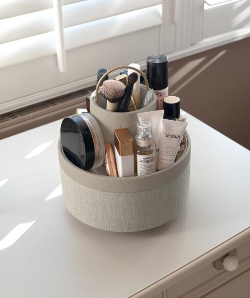 Oatmeal & Linen Rotating Cosmetic Caddy 
