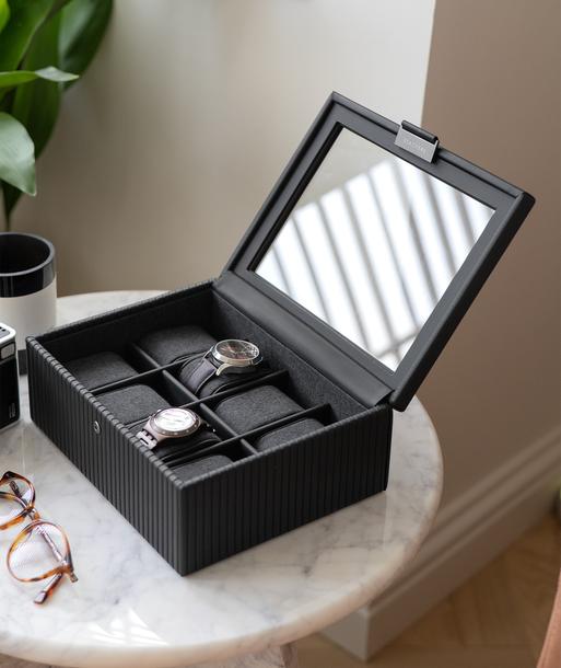 Black Fluted 8 Piece Watch Box