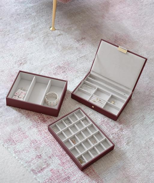 Burgundy Classic Jewellery Box Set of 3