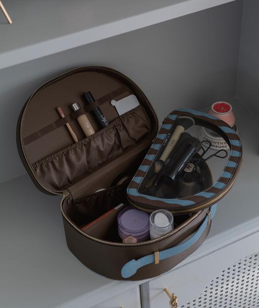 Chocolate and Blue Stripe Vanity Case