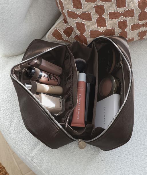 Brown Suedette Expanding Cosmetic Case