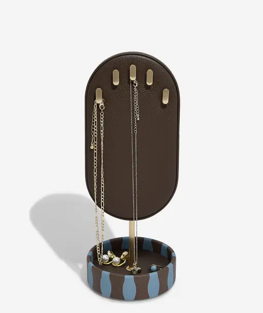 Chocolate and Blue Stripe Neckace Display Stand