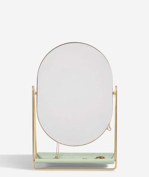 Sage Green & Gold Dressing Table Mirror & Jewellery Stand