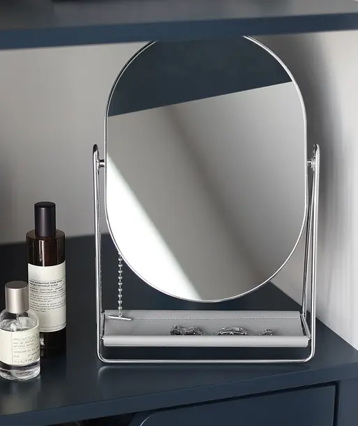 Pebble Grey & Chrome Dressing Table Mirror & Jewellery Stand