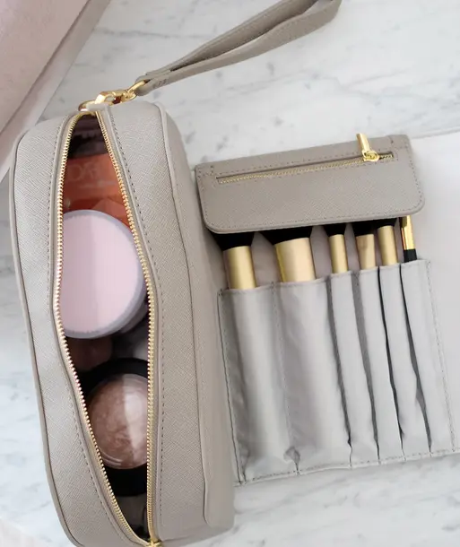 Taupe Wrap Around Makeup Bag