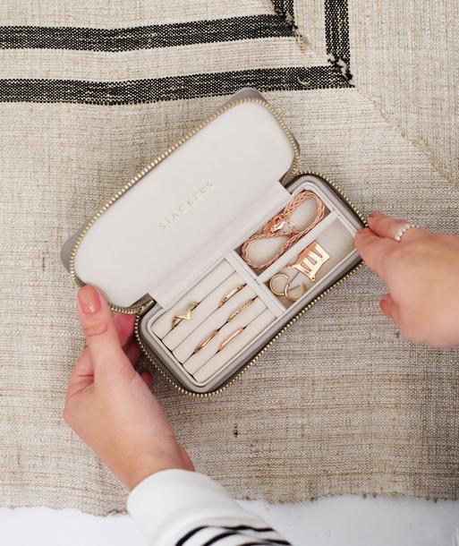 Taupe Medium Zipped Travel Jewellery Box