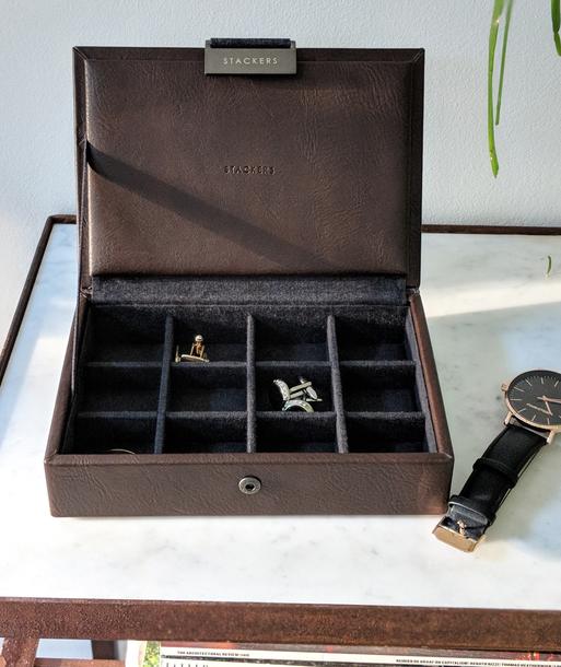 Brown Lidded Mini Cufflink Box