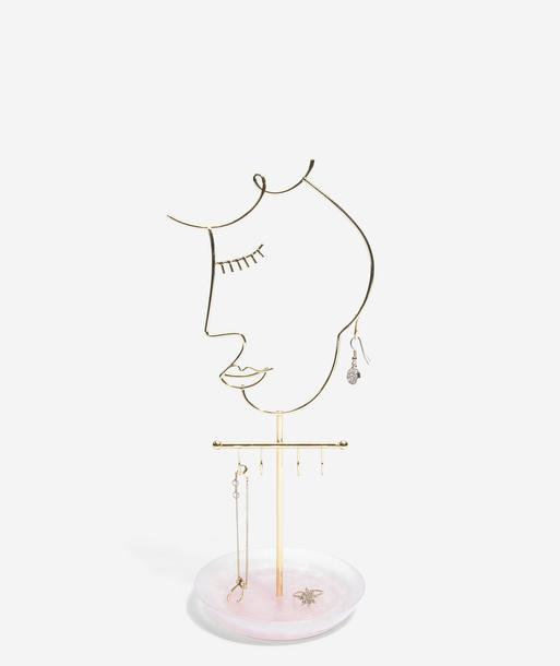 Rose Quartz 5-Hook Face Jewellery Stand