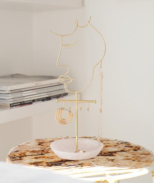 Rose Quartz 5-Hook Face Jewellery Stand