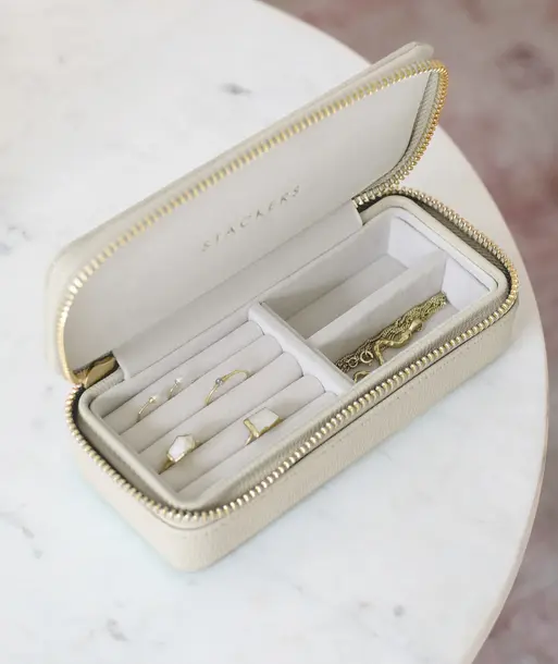 Oatmeal Medium Zipped Travel Jewellery Box