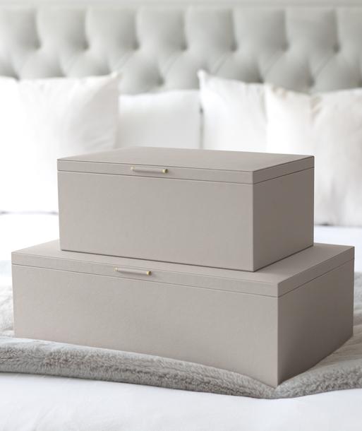 Taupe & Gold Set of 2 Storage Boxes