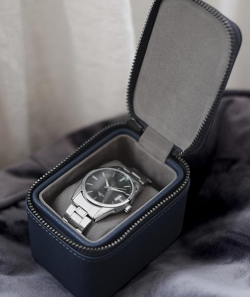 Navy Blue Small Zipped Travel Watch Box