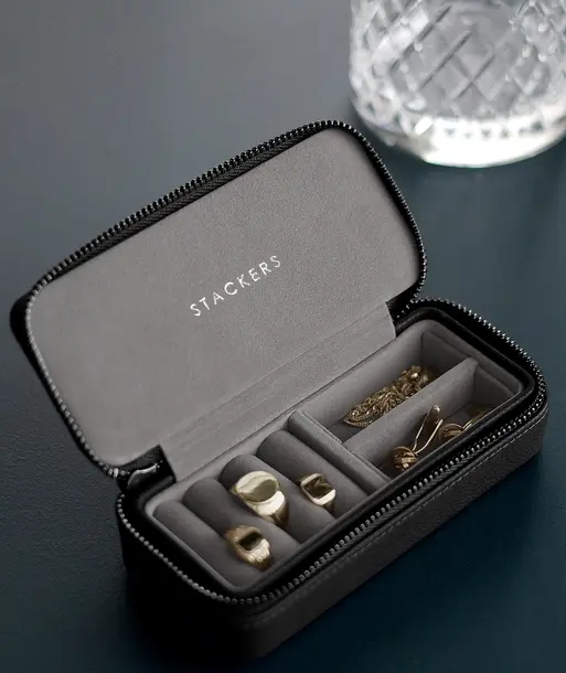 Black Medium Zipped Travel Jewellery Box - Men's