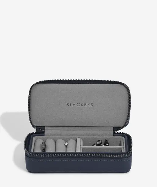 Navy Blue Medium Zipped Travel Jewellery Box - Men's