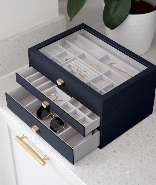 Navy Blue Supersize Display Jewellery Box Set of 3