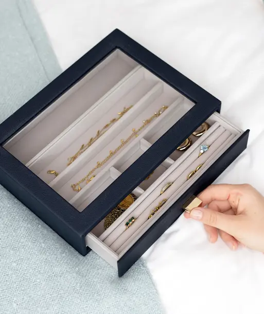 Navy Pebble Classic Jewellery Box Display Drawer