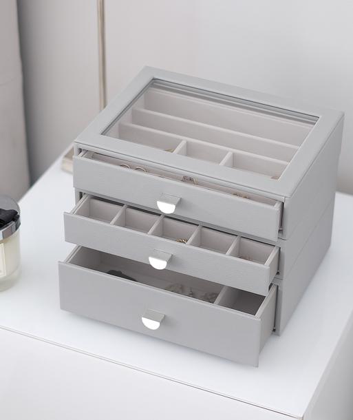 Pebble Grey Classic Display Jewellery Box Set of 3