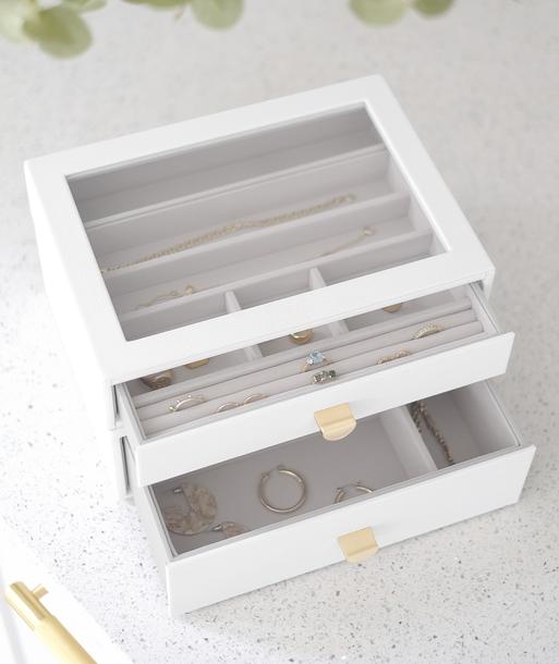Pebble White Classic Display Jewellery Box Set of 2