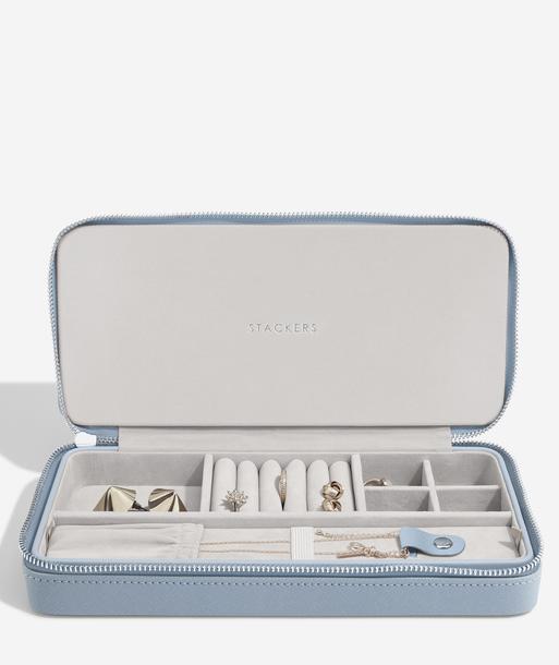 Dusky Blue Sleek Necklace Zipped Jewellery Box