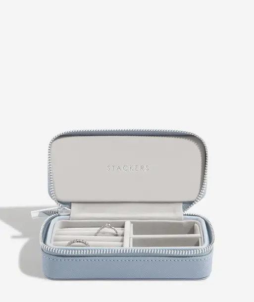 Dusky Blue Medium Zipped Travel Jewellery Box