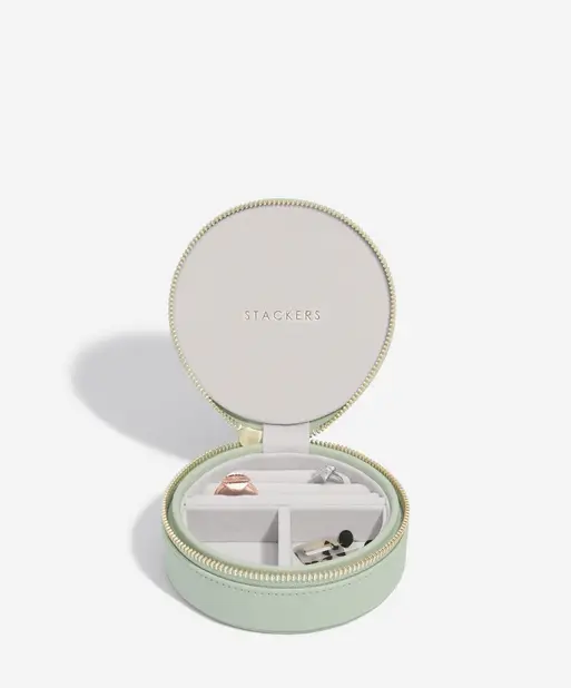 Sage Green Round Zipped Jewellery Box