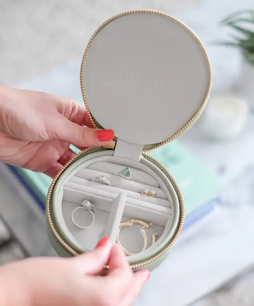 Sage Green Round Zipped Jewellery Box