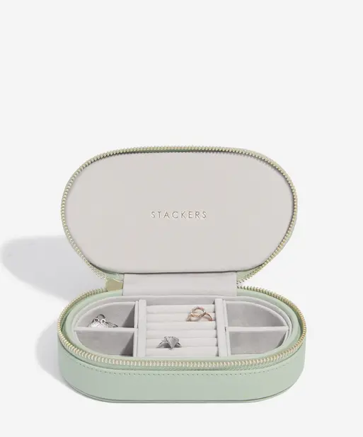 Sage Green Oval Zipped Jewellery Box