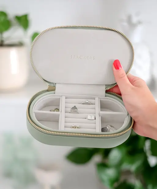 Sage Green Oval Zipped Jewellery Box