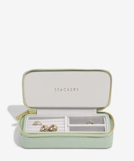 Sage Green Medium Zipped Travel Jewellery Box